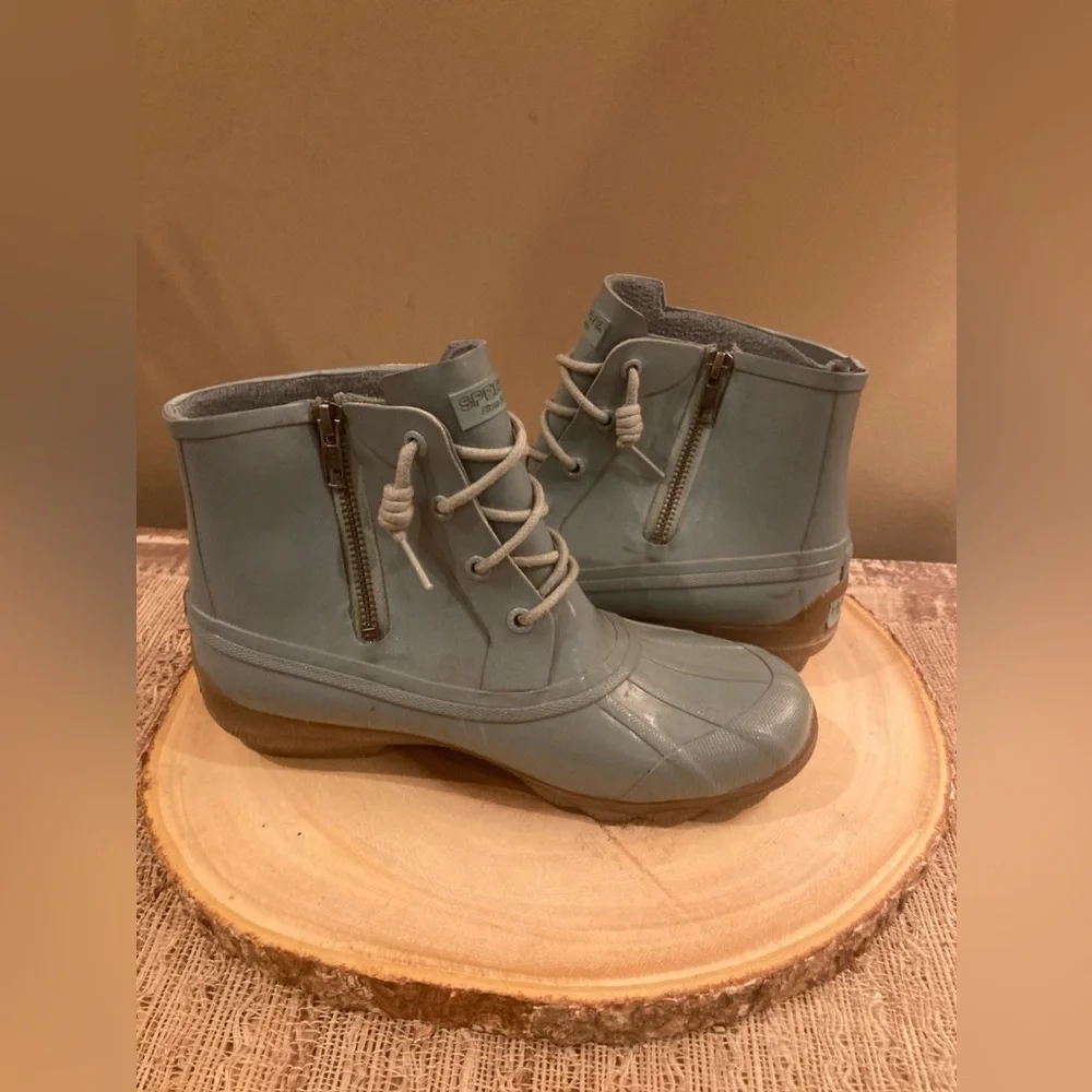 Sperry Salt Water Mint Green‎ Rain Boots Booties Sz 6.5 Side Zip Boots Prep